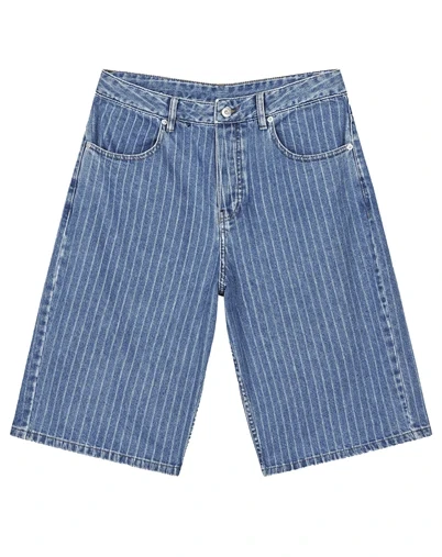 Mads Nørgaard - Striped Denim Hannes Shorts - Light Blue Wash